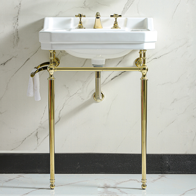 美景复古落地式洗手盆支架金色卫生间阳台洗脸盆浴室柜一体陶瓷盆