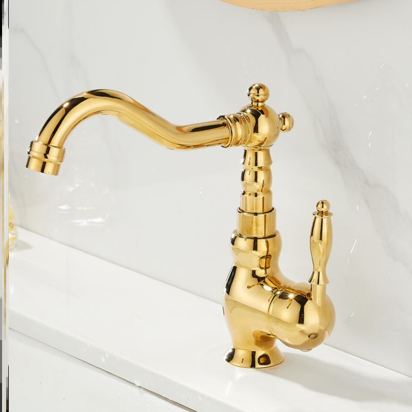 法式复古全铜古典洗手盆龙头洗脸盆欧式面盆冷热水龙头金色浴室