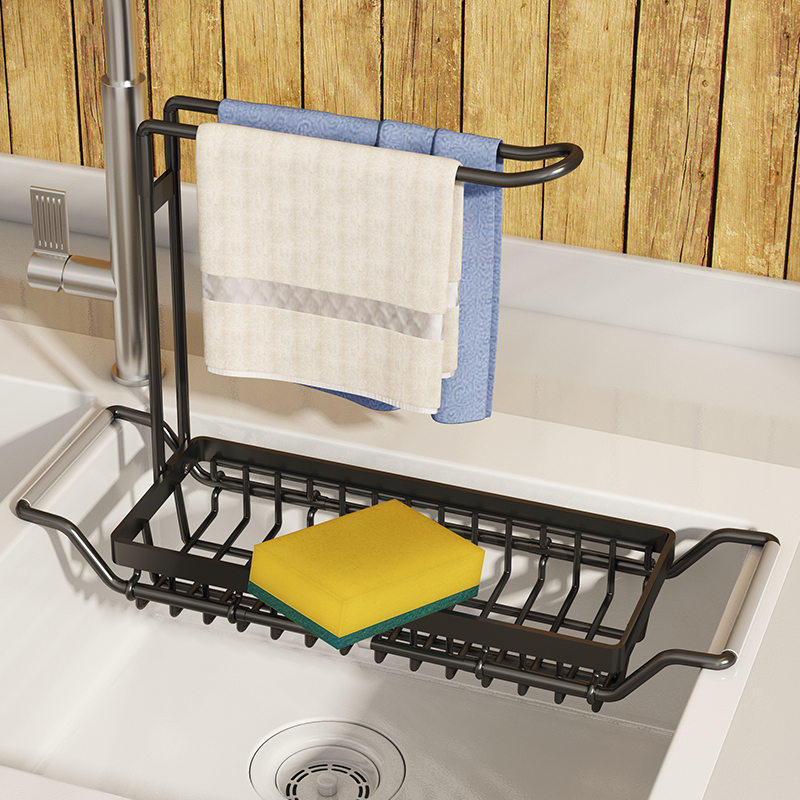 厨房清洁用品置物架不锈钢可伸缩抹布沥水架水槽上收纳洗碗布挂架