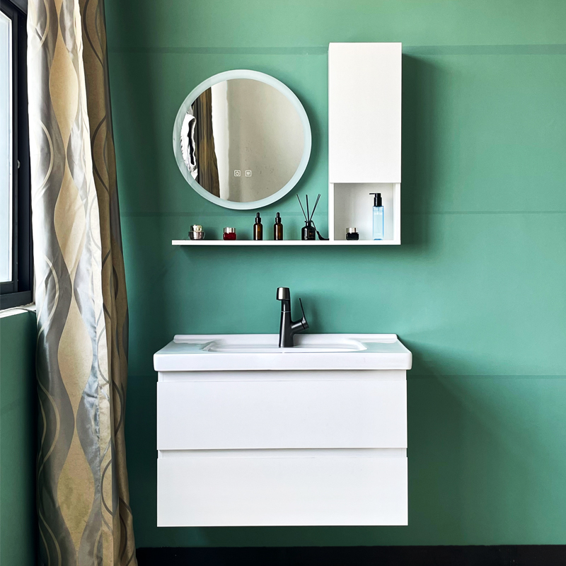 智家卫浴工厂安装现代简约小户型智能镜多层实木洗脸盆组合浴室柜