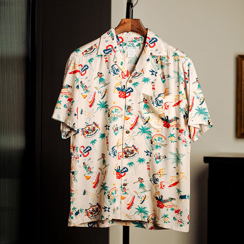 TWO PALMS衬衫美国制棉质夏威夷沙滩夏季尖领短袖Vintage Aloha