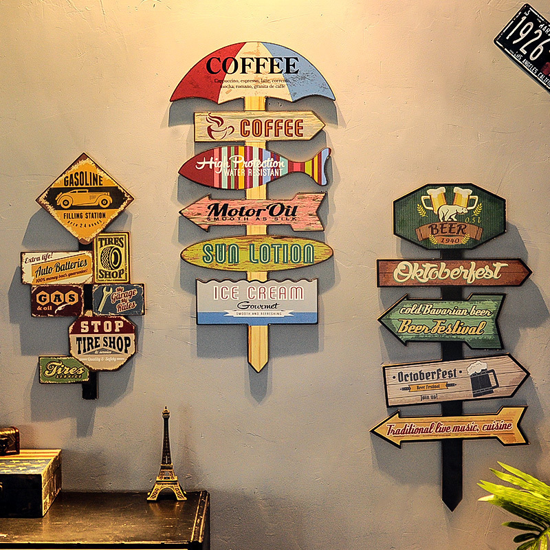 创意百搭美式复古木质工艺品指示牌壁挂壁酒吧餐厅咖啡厅墙面装饰
