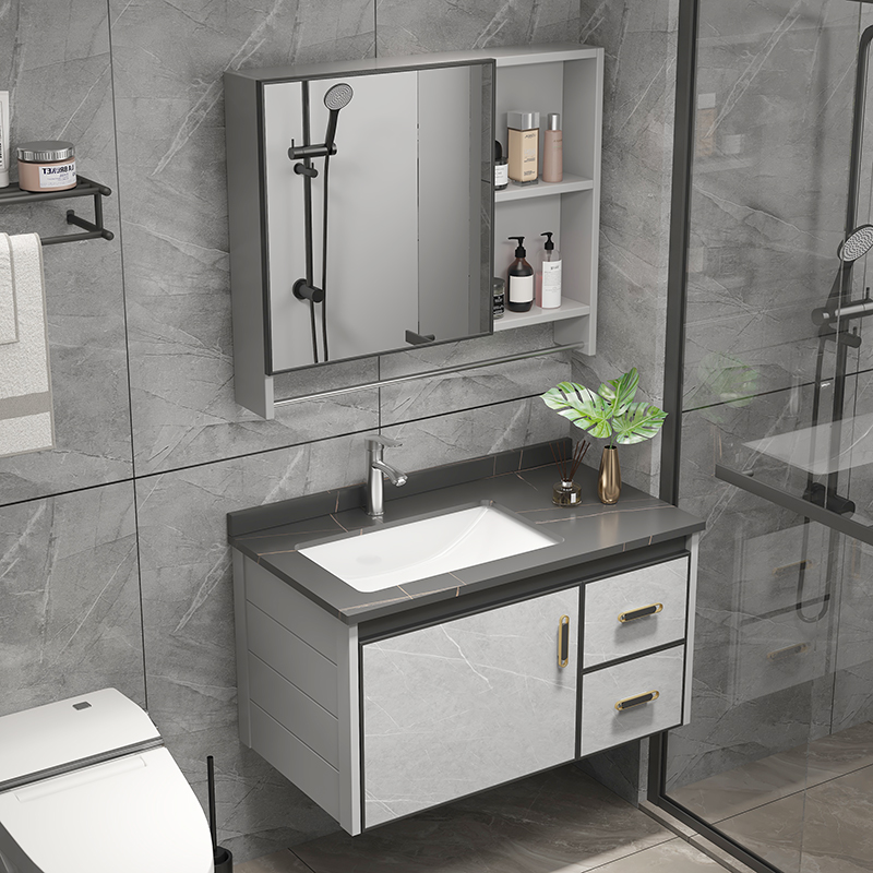 太空铝浴室柜组合岩板陶瓷一体卫生间洗手盆柜小户型洗脸池洗漱台