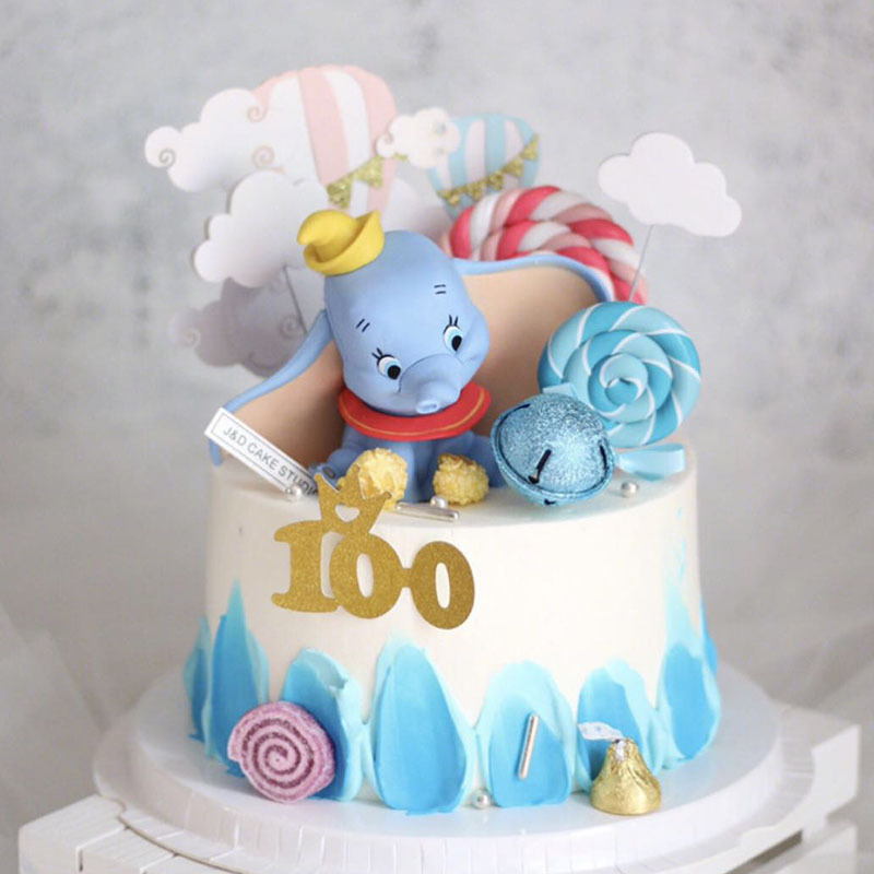 烘焙蛋糕装饰小象铃铛宝宝生日摆件气球云朵棒棒糖插牌甜品装扮