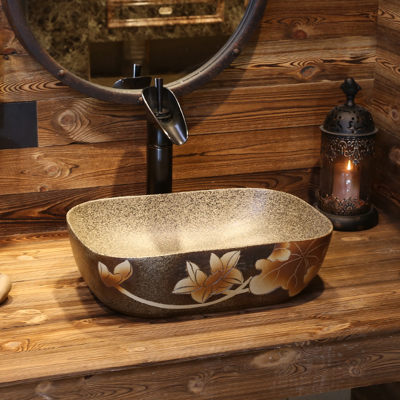 景焱小号复古艺术台上盆中式陶瓷洗脸盆家用阳台小尺寸台上洗手盆