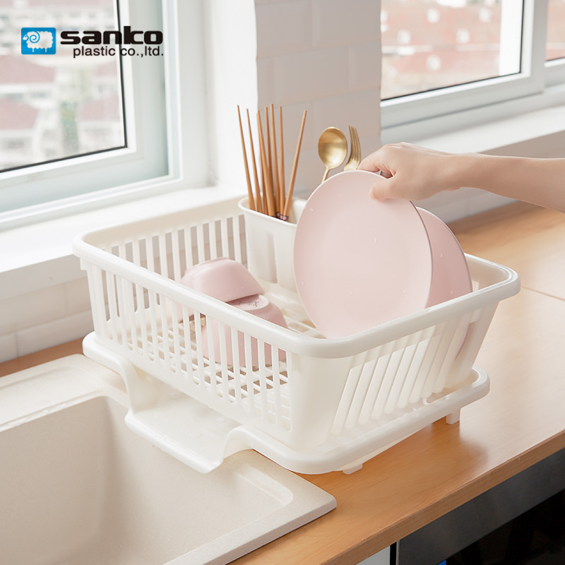 沥水架日本进口SANKO厨房塑料带盖水槽边碗碟收纳架沥水篮置物架