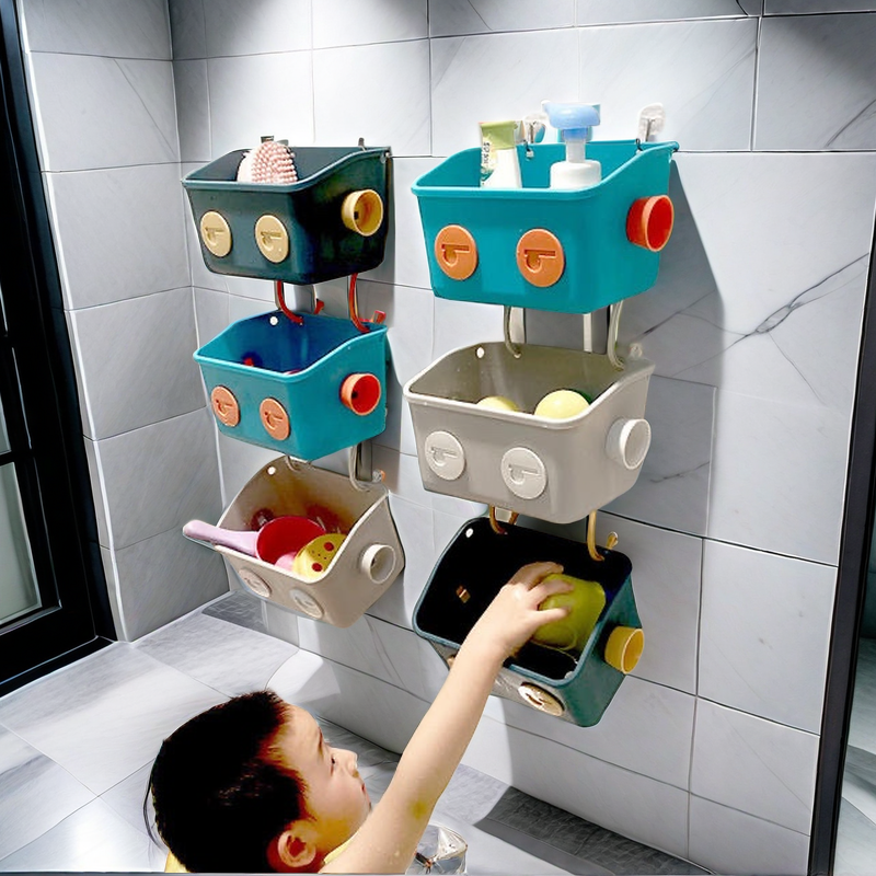 儿童浴室玩具收纳墙上壁挂式收纳筐卫生间置物架洗澡间挂篮免打孔