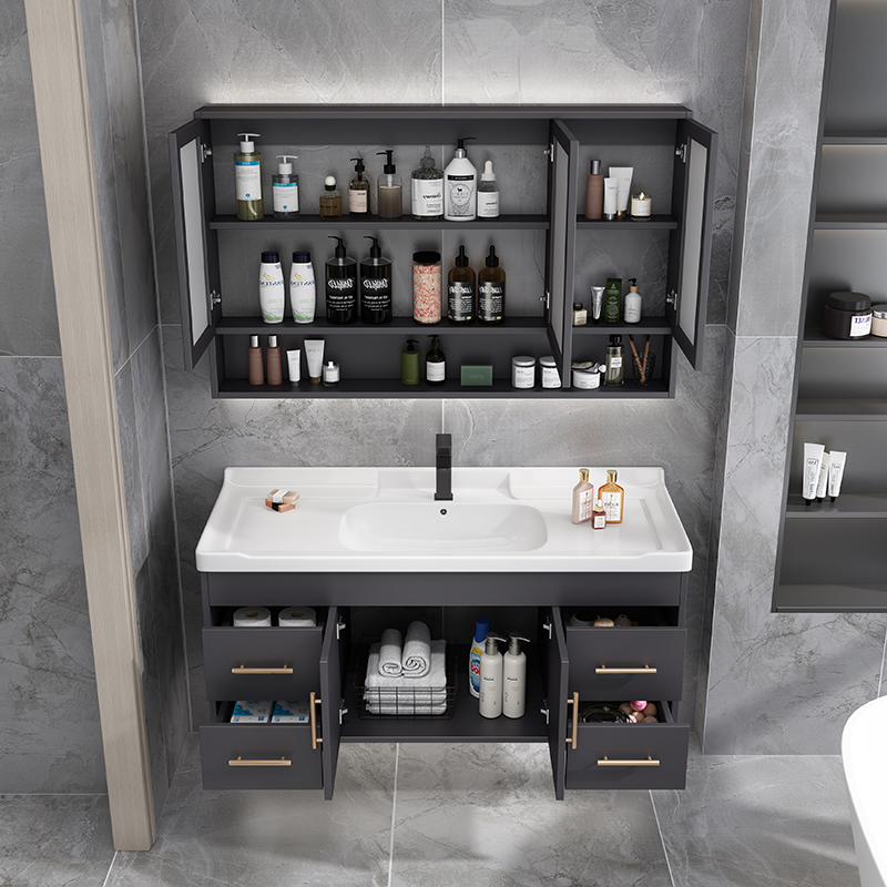 定制实木智能浴室柜现代简约洗脸池洗手盆柜组合卫生间轻奢洗漱台