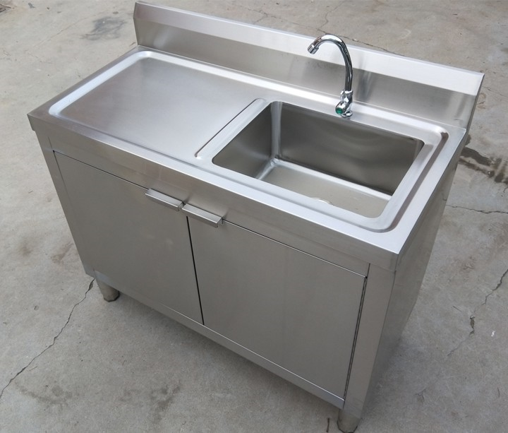 304不锈钢水槽水池柜厨房一体柜碗柜单槽双池洗菜盆带平台洗碗池