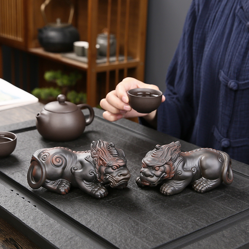 手工紫陶貔貅茶宠可养招财陶瓷家居摆件茶玩茶桌茶台装饰茶具配件