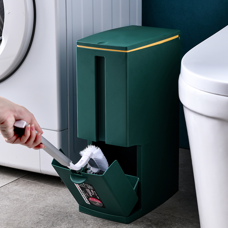 夹缝垃圾桶卫生间厕所日式家用创意马桶刷一体带盖窄拉圾筒大纸篓