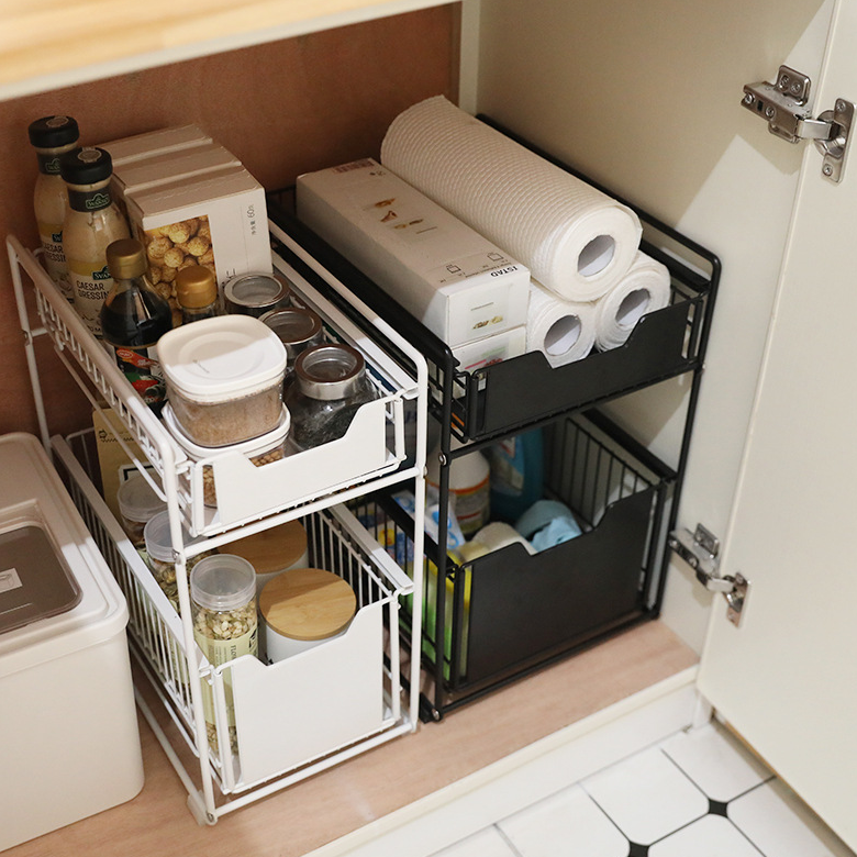 厨房台面分层置物架落地抽拉式储物架橱柜多层分隔下水槽收纳架子