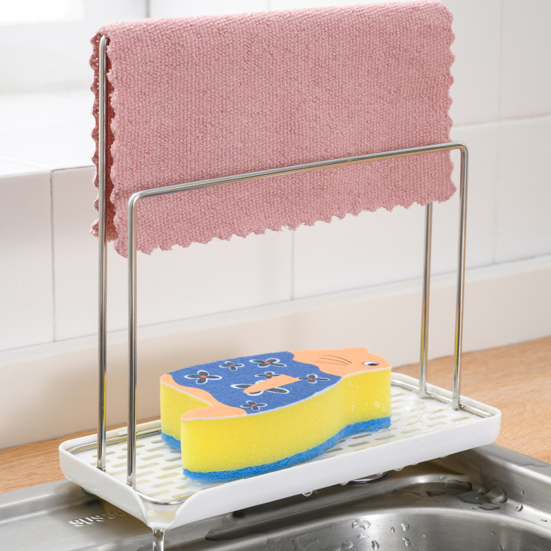 厨房抹布收纳挂沥水架台面毛巾架免打孔水槽洗碗海绵水龙头置物架
