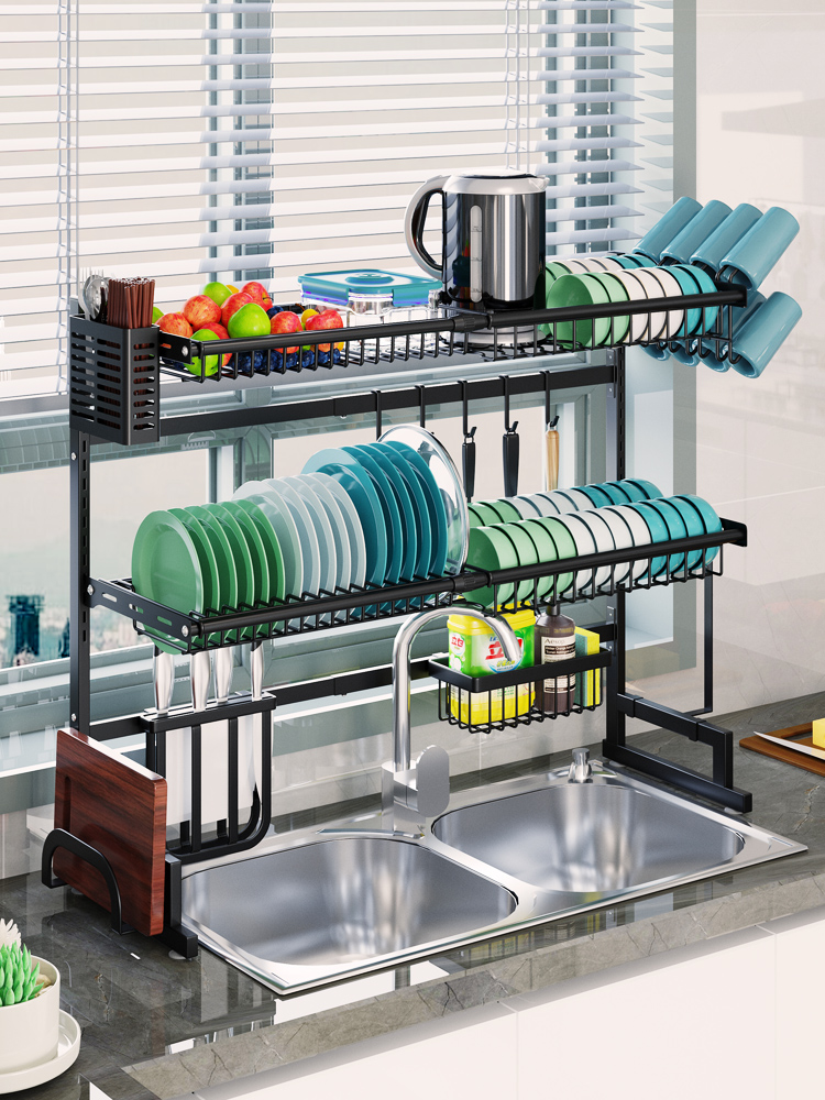 不锈钢可伸缩厨房水槽置物架多功能台面上方碗碟沥水架碗筷收纳架