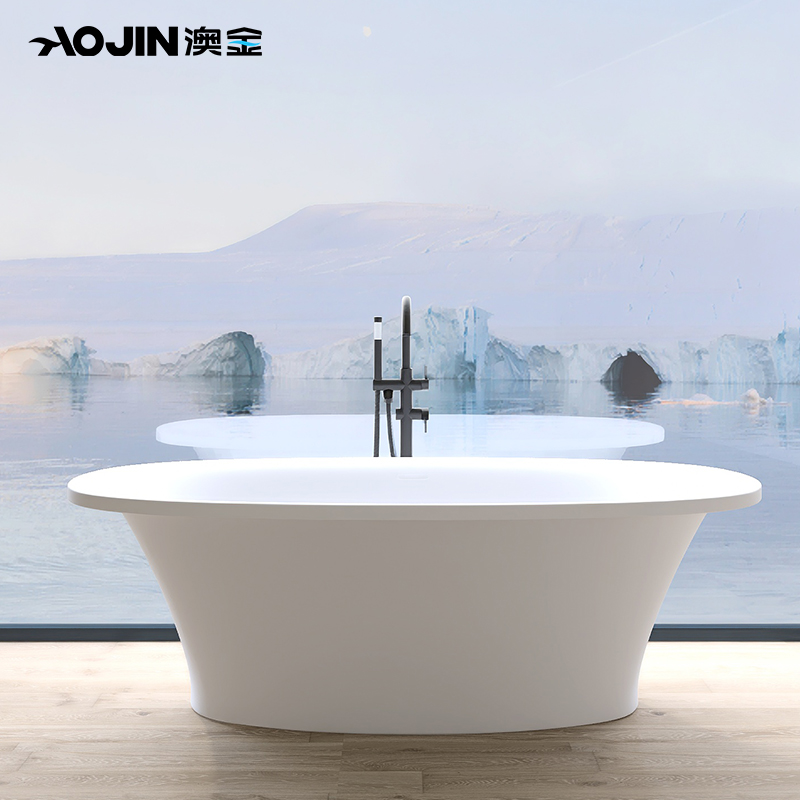 澳金 1.7米家用卫生间独立圆形椭圆形欧式浴缸浴盆人造石成人浴缸