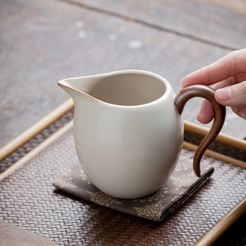 汝窑米黄公道杯过滤网三件套茶杯分茶器单个大号匀茶海陶瓷泡茶具