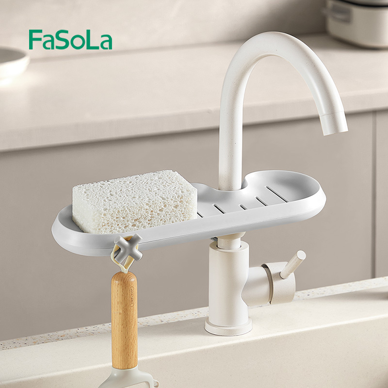 FaSoLa厨房水龙头置物架免打孔多功能水槽沥水架水池沥水篮收纳架