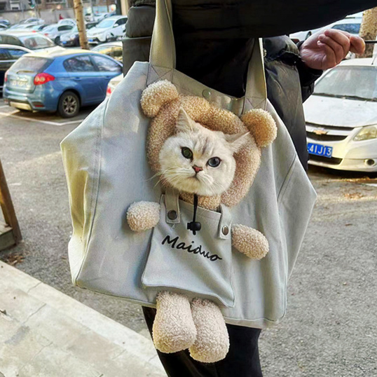 猫包便携外出猫咪漏头手提袋子轻便小熊包宠物狗狗小型犬斜挎背包