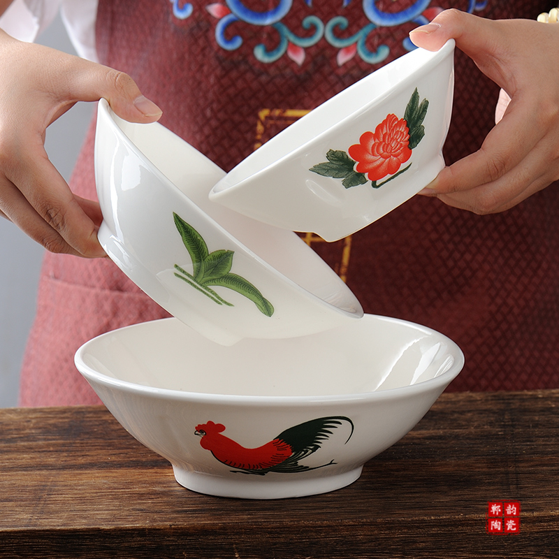 陶瓷中式国潮鸡公碗斗笠怀旧经典老式公鸡斗碗面碗早餐复古道具