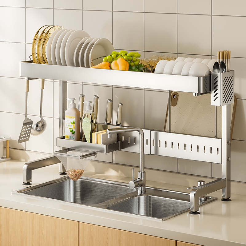 不锈钢厨房水槽置物架伸缩放碗盘沥水架水池碗架洗碗槽碗碟收纳架