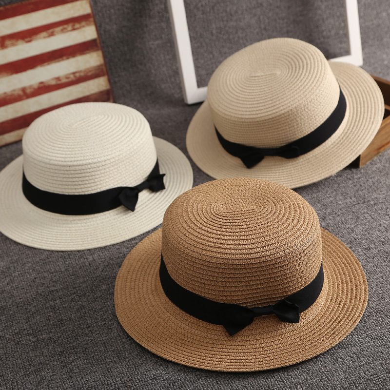 三亚海边拍照帽子夏天平顶出游太阳帽草帽女款海边沙滩帽子遮阳防