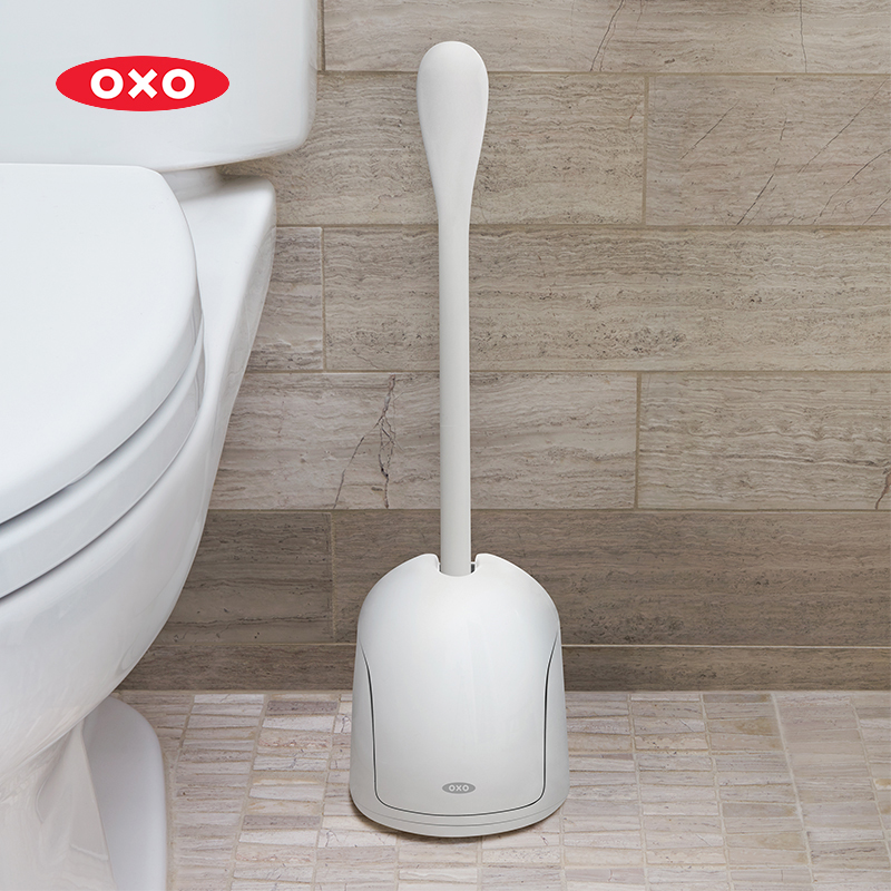 美国OXO 简约带底座马桶刷套装厕所刷卫生间无死角长柄软毛清洗刷