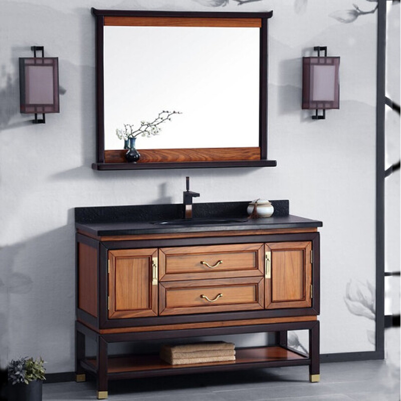 新中式橡木浴室柜组合卫生间实木烤漆洗脸盆柜洗漱台卫浴柜落地柜