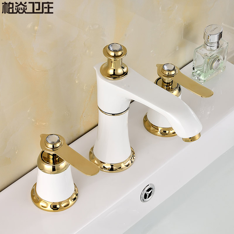 浴室柜洗面盆欧式水龙头金色烤白漆台盆分体三件套四件套三孔四孔