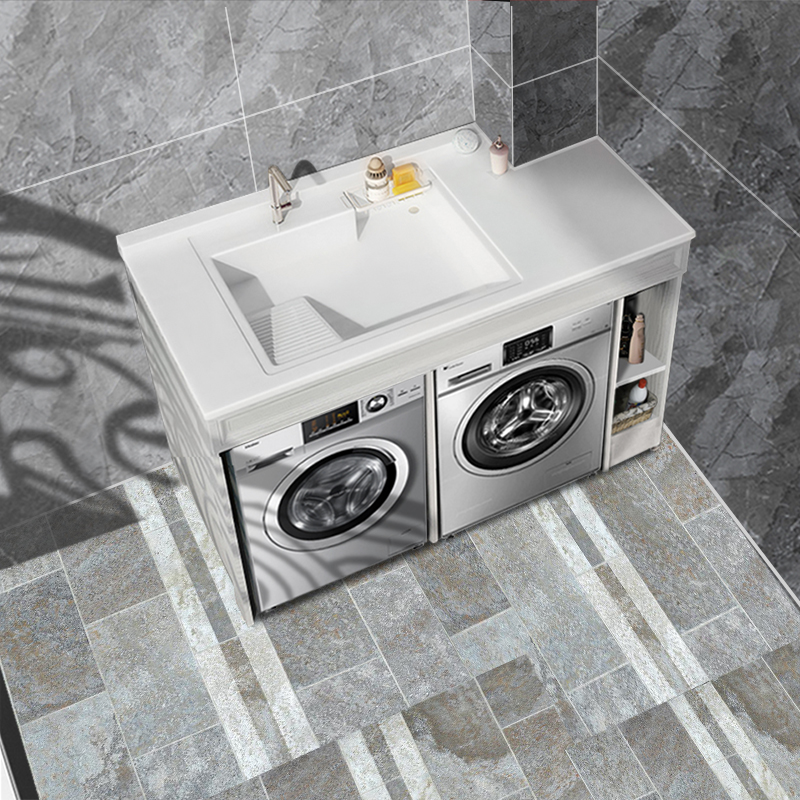 太空铝双洗衣机阳台柜洗衣机烘干机组合柜洗衣池台盆一体边柜定制