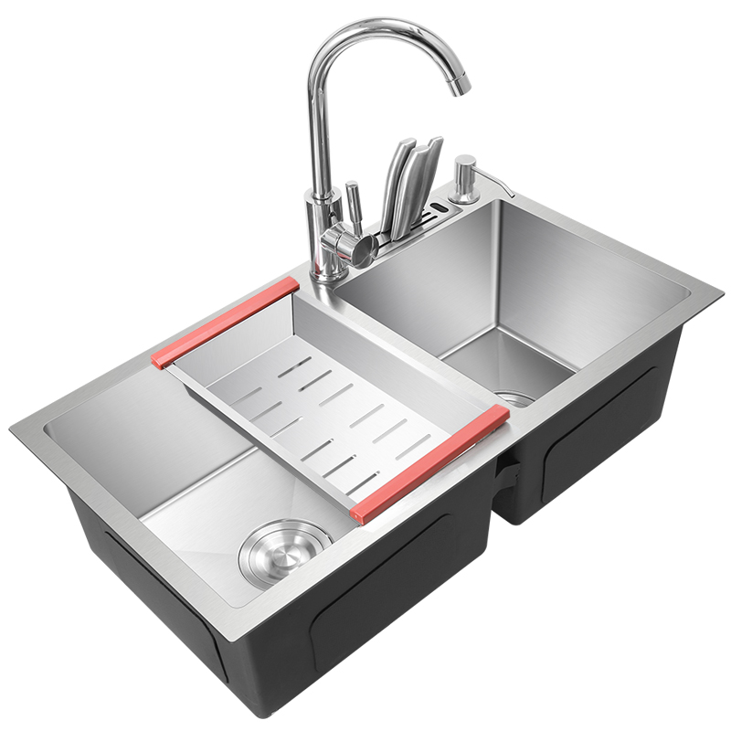 加厚SUS304洗碗池厨房洗菜盆不锈钢水槽双槽洗菜池洗碗盆家用双盆
