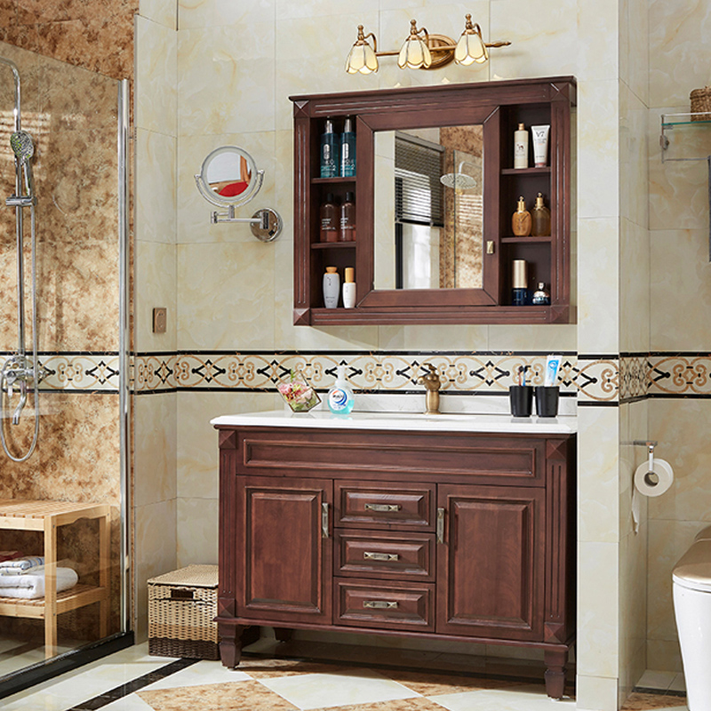 美式橡木实木浴室柜组合欧式落地乡村现代洗漱台洗手洗脸盆卫浴柜