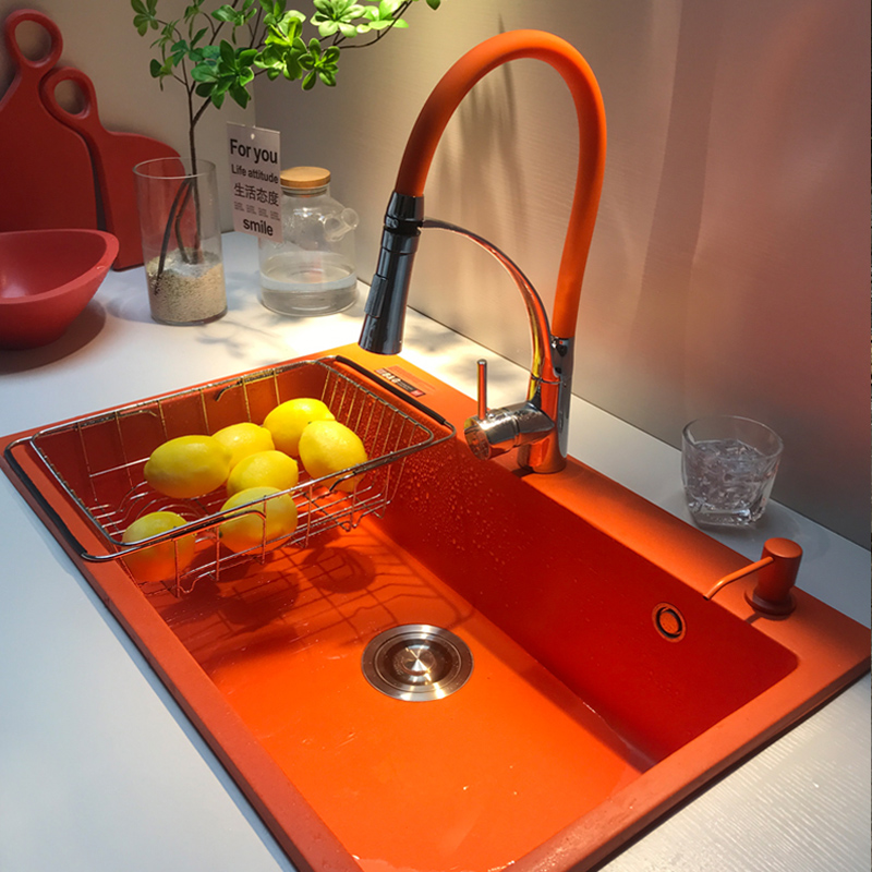 B&G橙色石英石水槽厨房中岛盆彩色洗菜盆花岗岩台下台中盆加厚极
