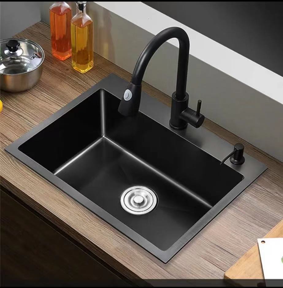 默玉卫浴不锈钢洗碗池洗菜盆家用小号大单槽水槽黑金刚纳米手工盆