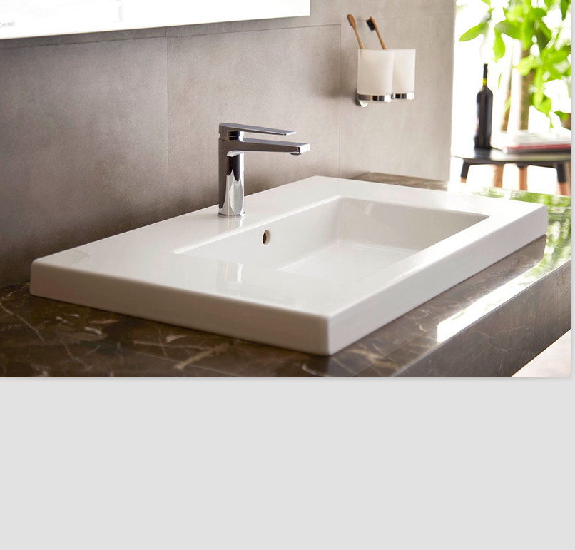 浴室柜陶瓷盆洗手盆台一体成型式台上盆方形嵌入式中边单盆1.2米