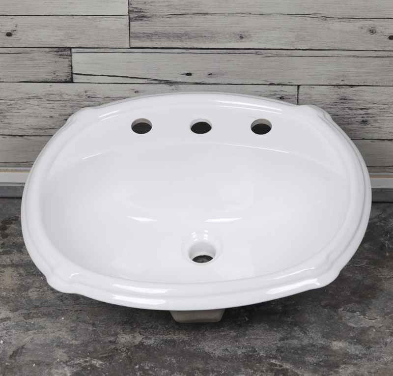 美式复古修边式陶瓷台上盆单孔嵌入式洗脸盆水槽单盆欧式八寸三孔