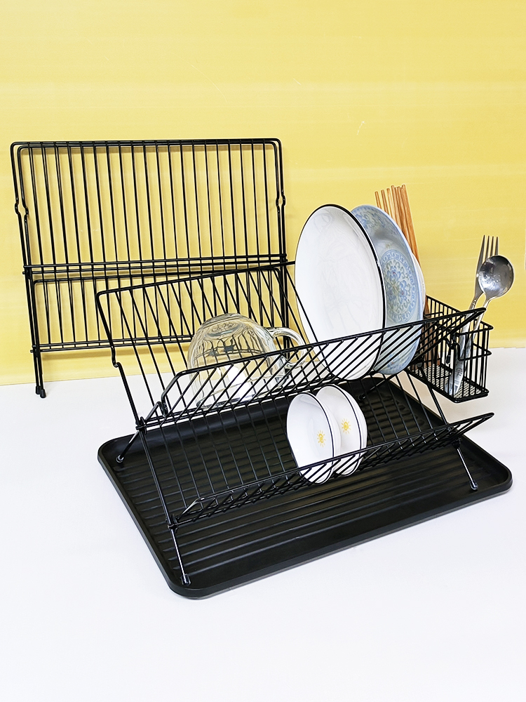 厨房双层碳吧台碗碟架晾钢水槽沥水架筷子盘面X型餐具置物架折叠