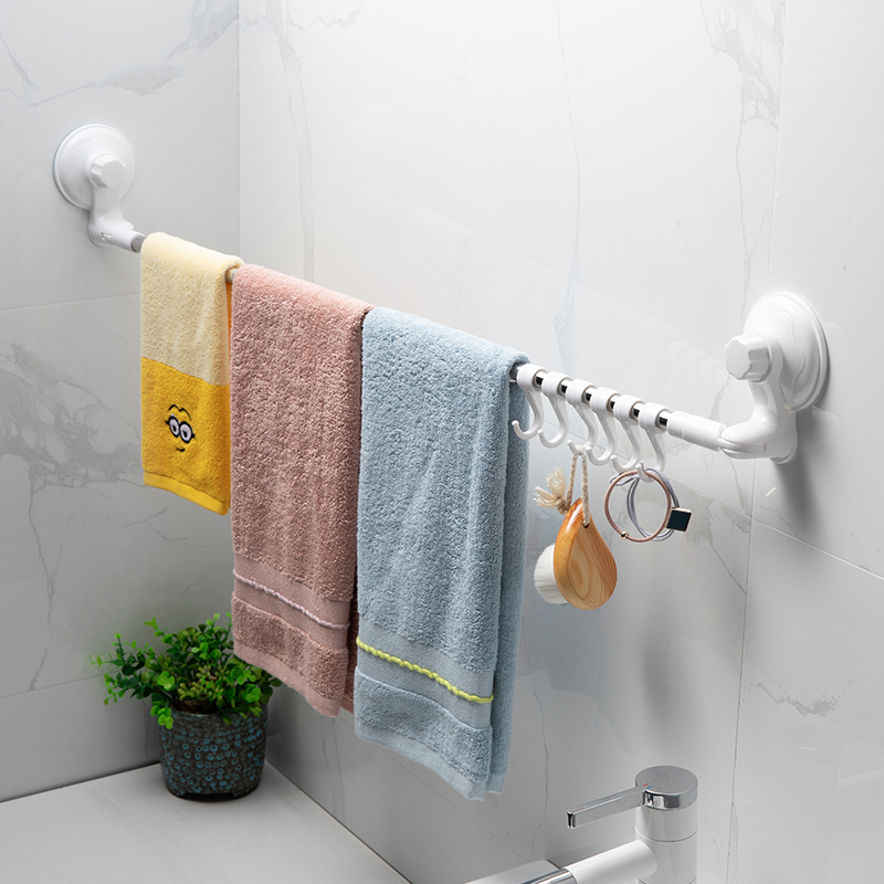 吸盘式免打孔毛巾架可伸缩转角挂杆浴室卫生间吸壁墙挂钩置物架子
