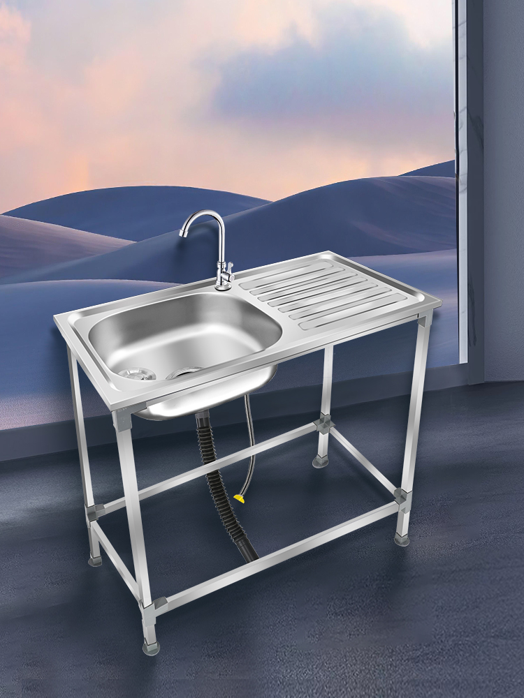 厨房不锈钢洗菜盆单槽带支架带操作台带平台洗碗池水槽带架子