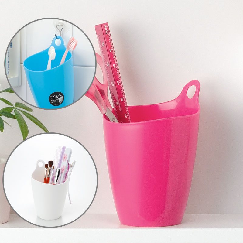 日本进口inomata可悬挂 牙刷筒 笔筒糖果色塑料收纳桶 迷你垃圾桶