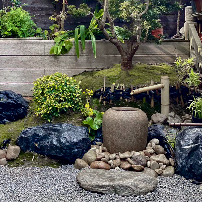 禅意日式景观庭院流水石钵户外民宿花园水盆石水槽装饰花岗岩摆件