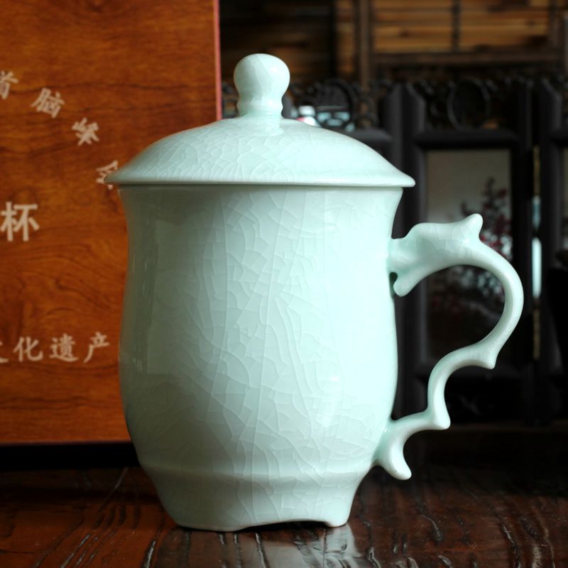 龙头杯中式办公杯宫廷风大容量水杯陶瓷茶具带盖茶杯杯子可养开片