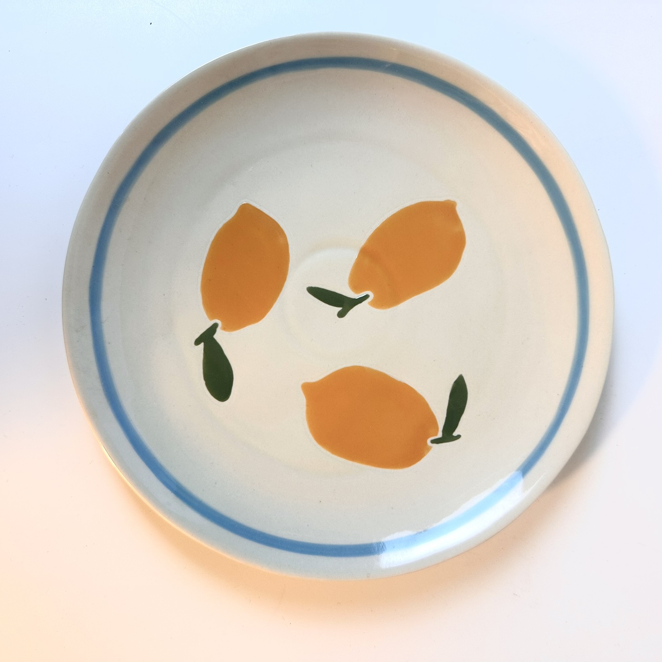 外贸陶瓷餐具手绘柠檬手绘盘乡村陶瓷8寸圆盘釉下彩甜品盘摆盘