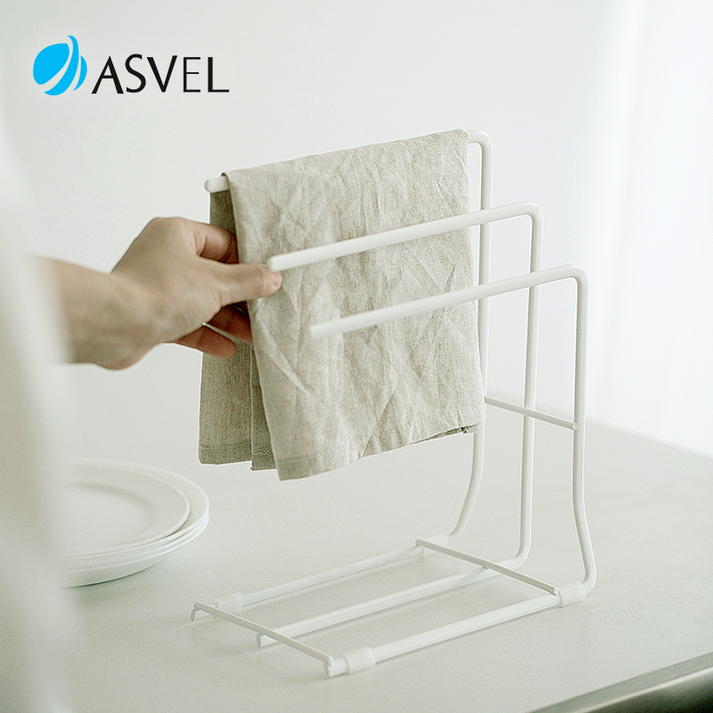 日本asvel毛巾架卫生间免打孔厨房台面百洁布抹布挂杆沥水置物架