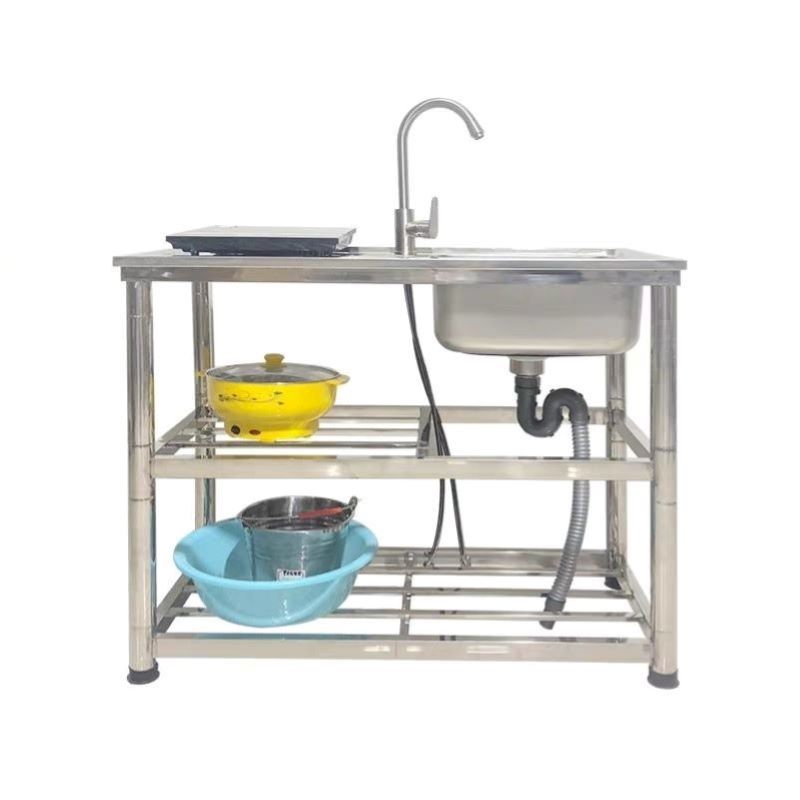 厨房SUS304不锈钢水槽单槽洗碗池带支架平台一体式双槽洗菜盆家用