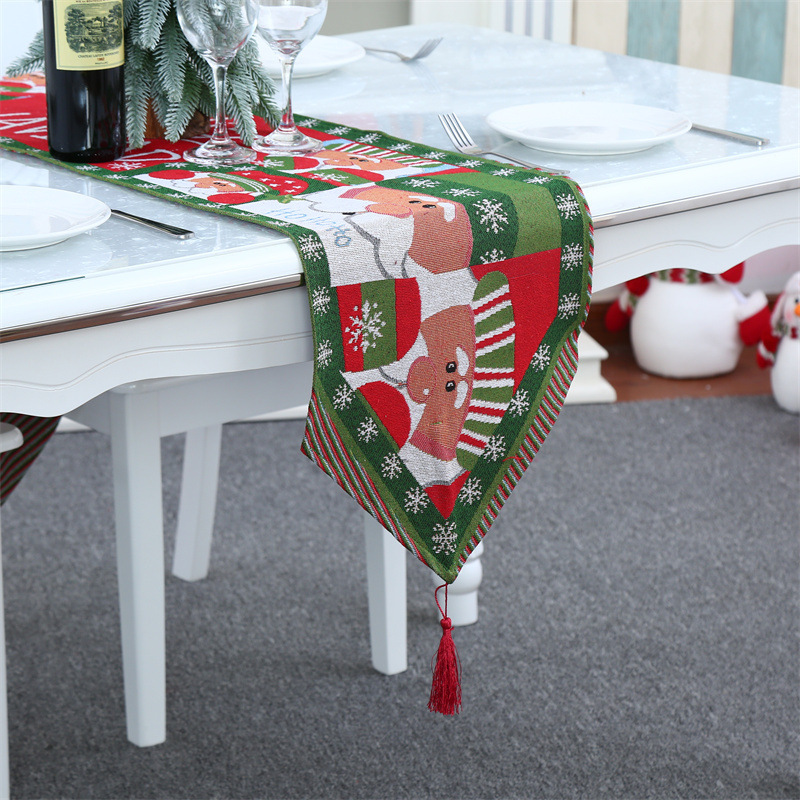 新款圣诞节家庭装饰用品针织布桌旗创意圣诞桌布餐桌装饰居家装扮