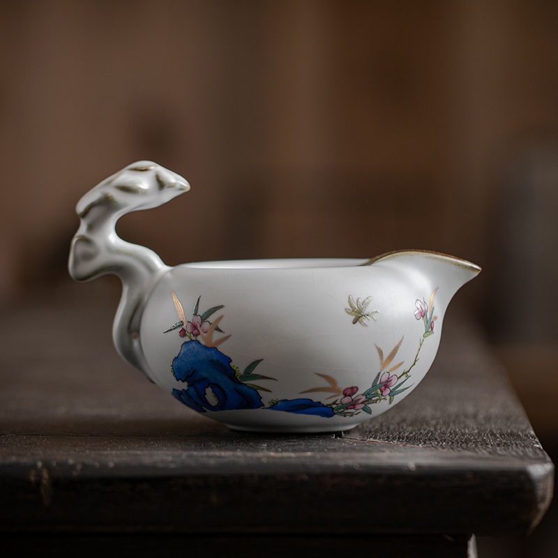 汝窑寄山公道杯龙头手把防烫茶海陶瓷分茶杯可养开片匀杯家用中式