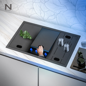 定制尼洛施厨房黑色纳米洗杯器垃圾桶集成隐形水槽隐藏式不锈钢升