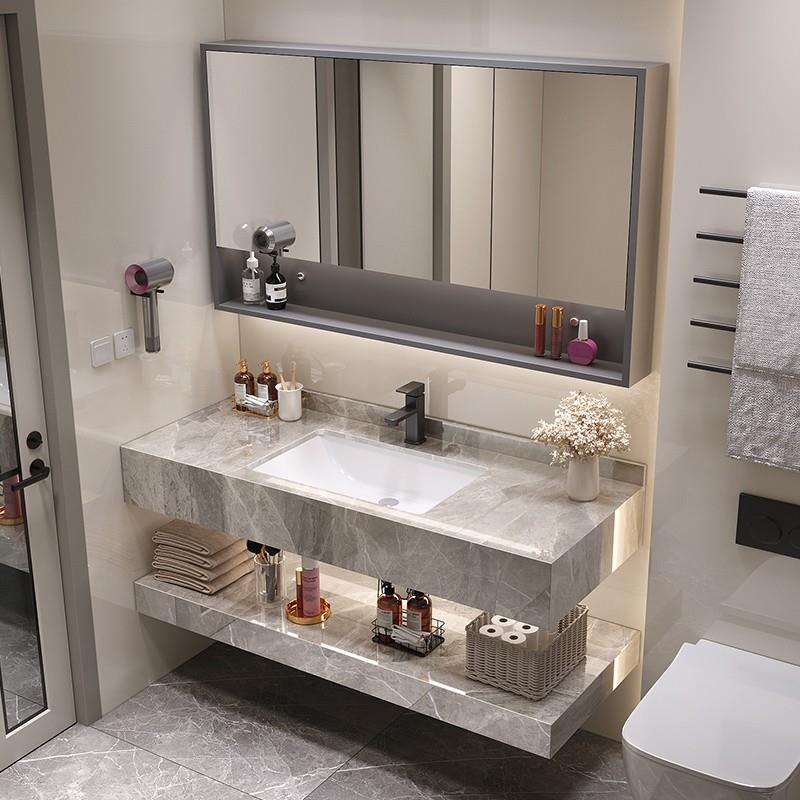 简约浴室柜组合现代岩板陶瓷盆卫生间洗漱台洗手池洗脸盆卫浴套装