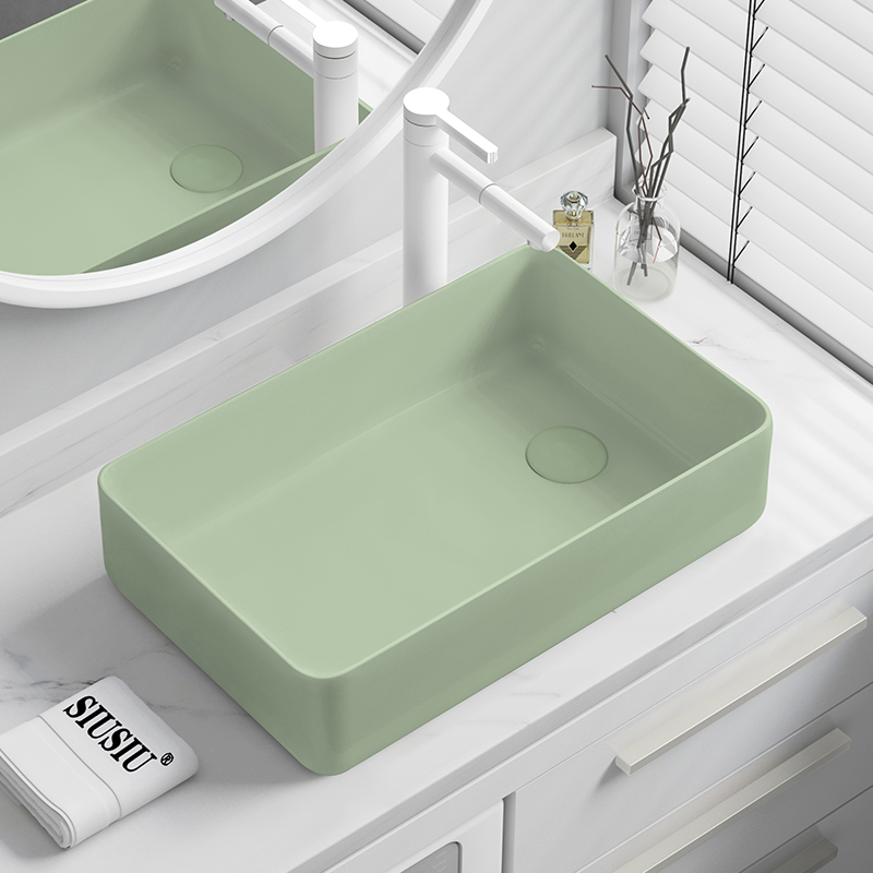 果绿色简约台上盆左右侧边下水侧排洗衣机阳台偏口陶瓷方形洗手盆