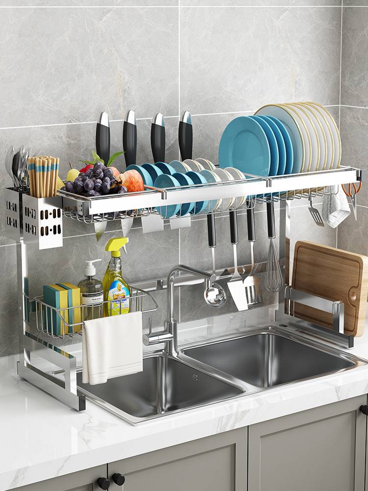 不锈钢厨房水槽置物架台面多功能碗架碗碟沥水架水池上碗盘收纳架